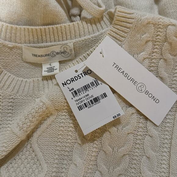 Treasure & Bond Tie Hem Cable Stitch Sweater - Ivory Dove Size L - Picture 5 of 5